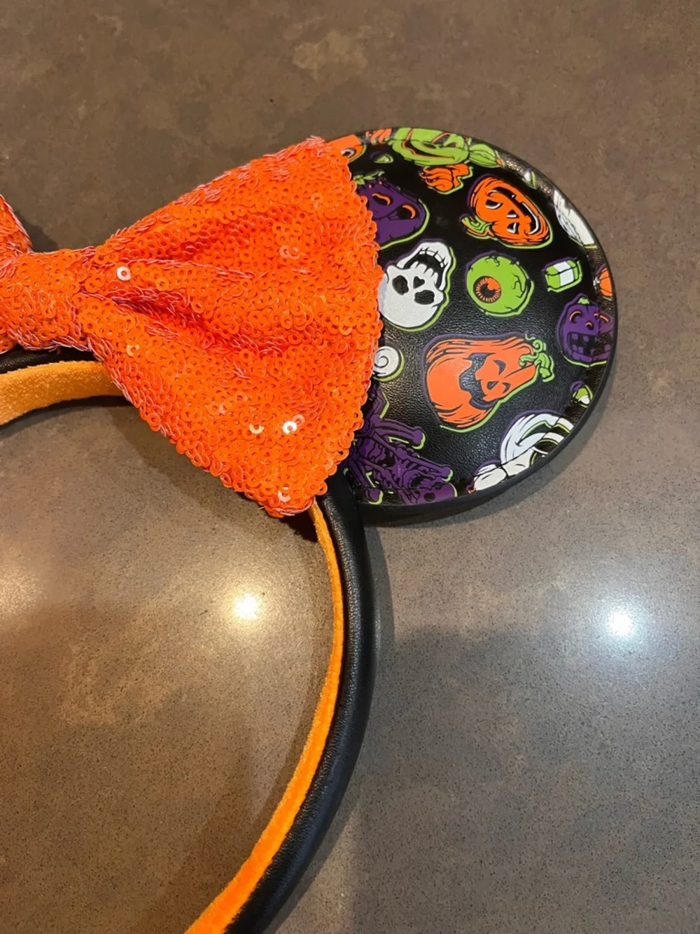 Disney Parks Halloween Minnie Ears - Orange Sequin Bow & Ghouls